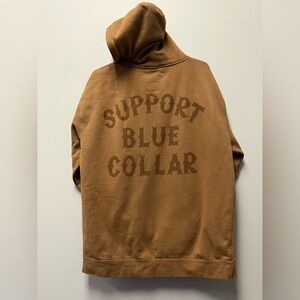 Troll Co “Support Blue Collar” Workwear Heavyweight Hoodie Brown—XL